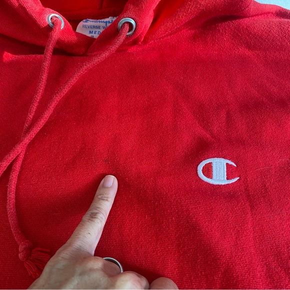 Vintage Champion Reverse Weave Ruby Red hoodie sweatshirt Size Medium - Picture 14 of 15